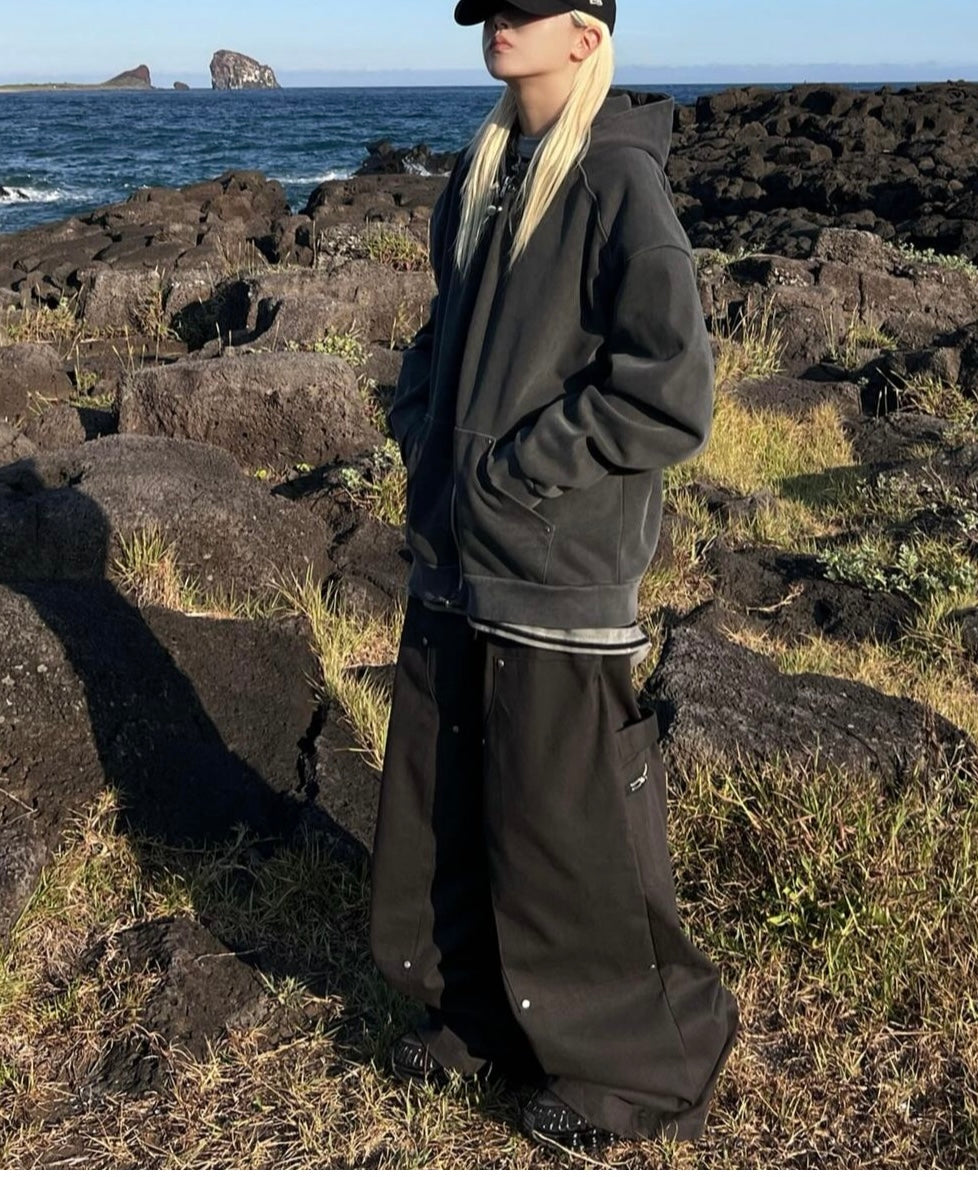 Unisex button wide pants