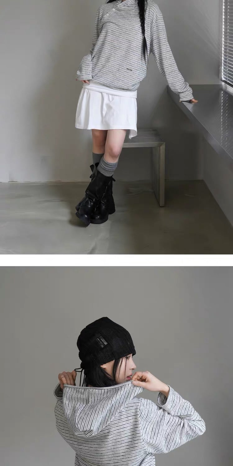 Unisex 斜鈕間條hoodie