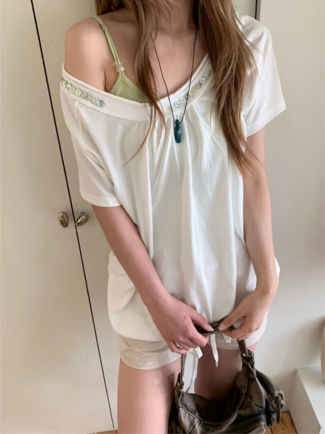 Button off shoulder top