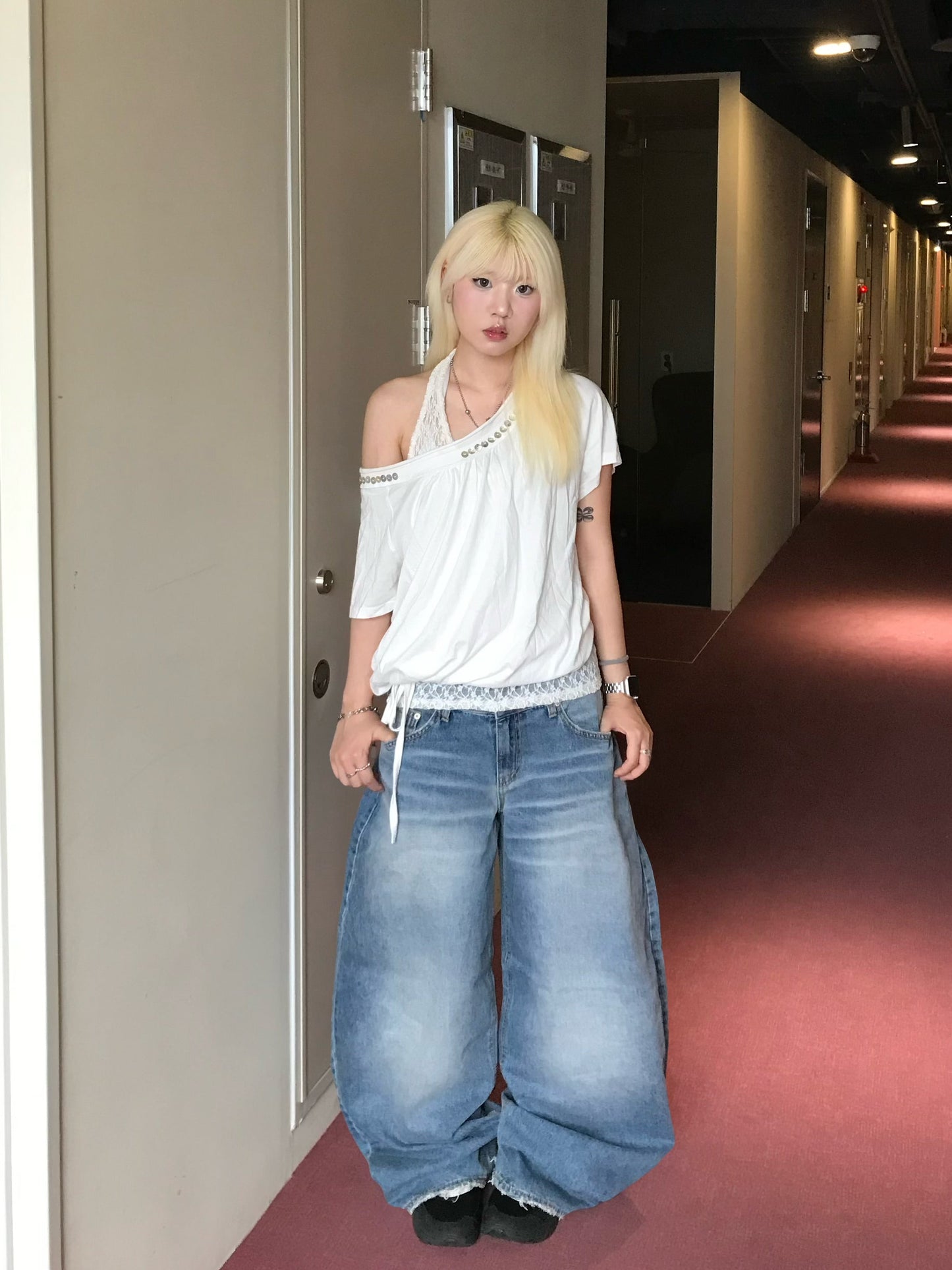 Button off shoulder top