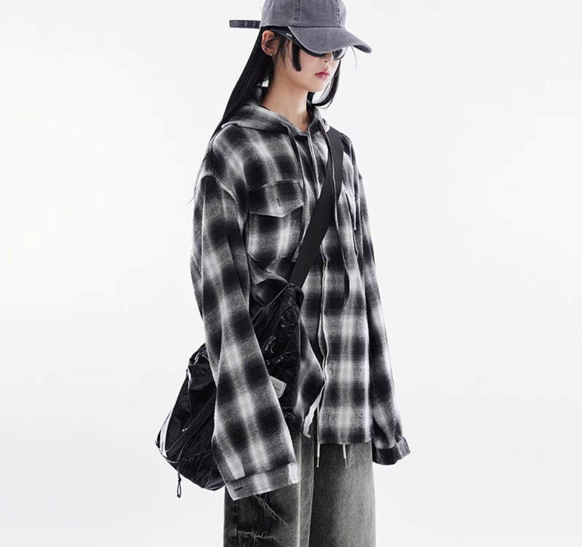 Unisex hooded checked shirt