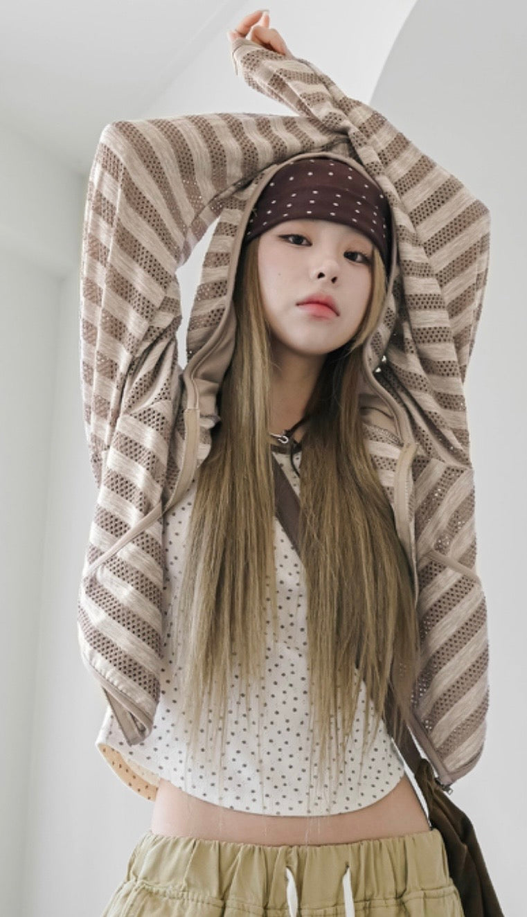 Striped net crop jacket