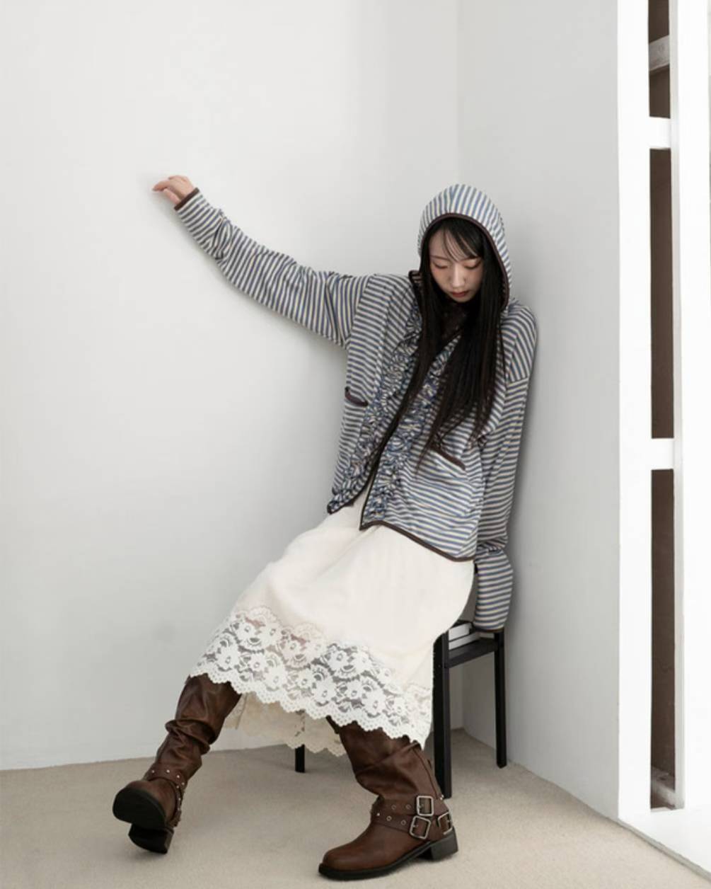 Ruffle striped outer