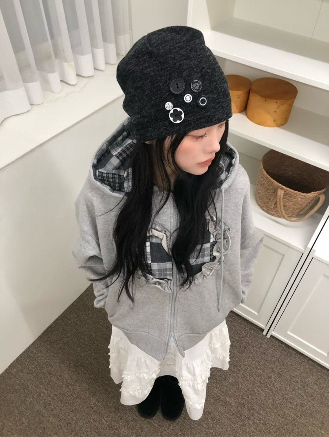 checked ruffle Heart outer