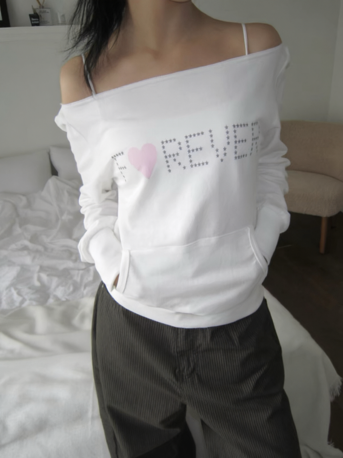Forever bling off shoulder tee