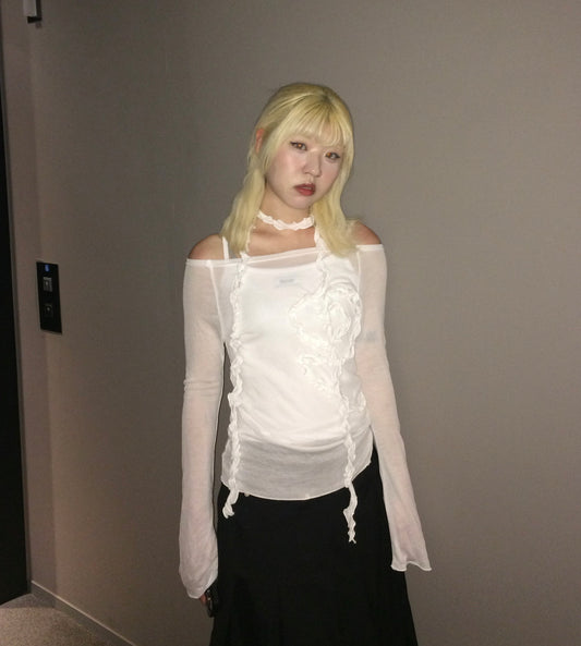 Ruffle flower scarf top set