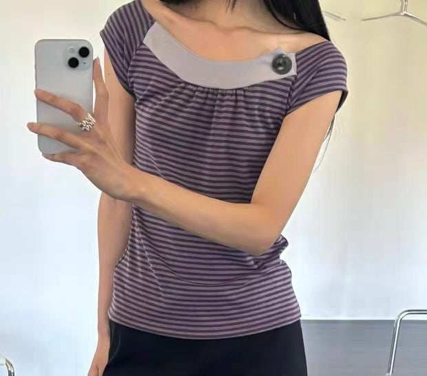 Button off shoulder tee