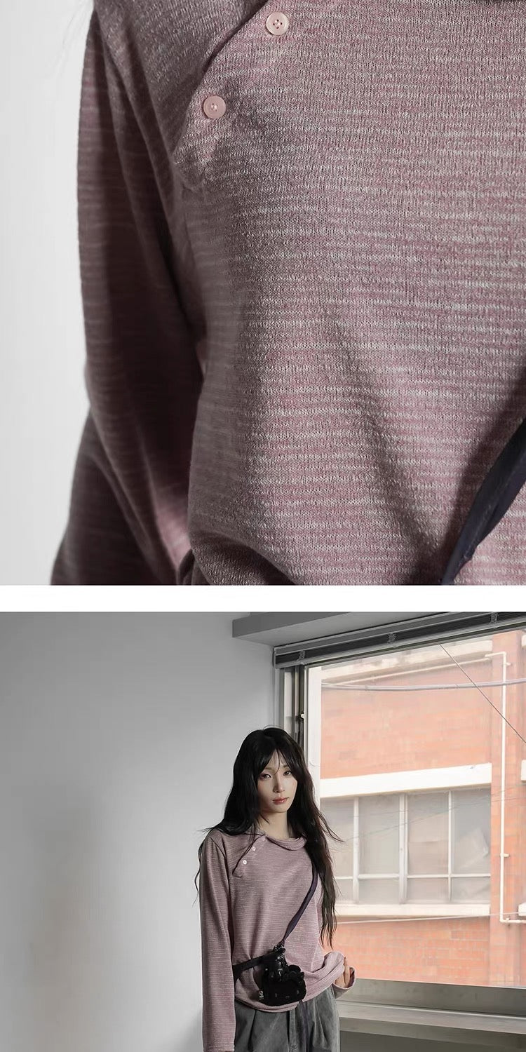 Unisex 斜鈕間條hoodie