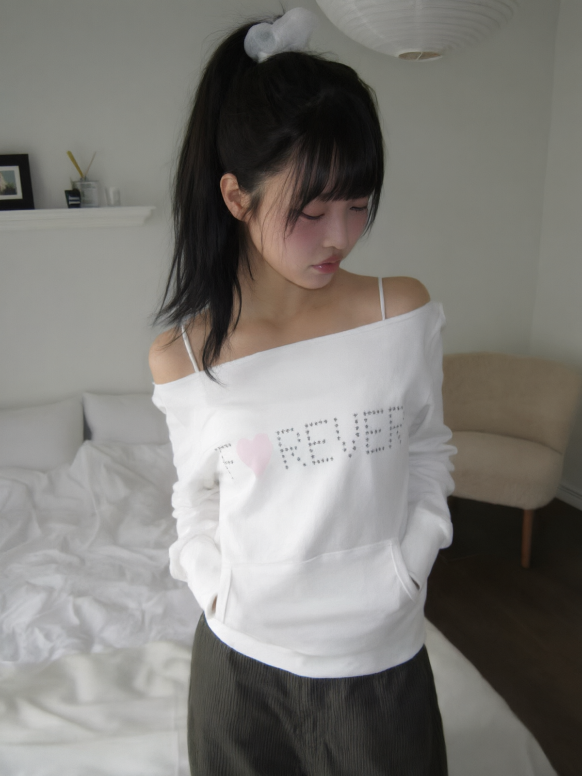 Forever bling off shoulder tee