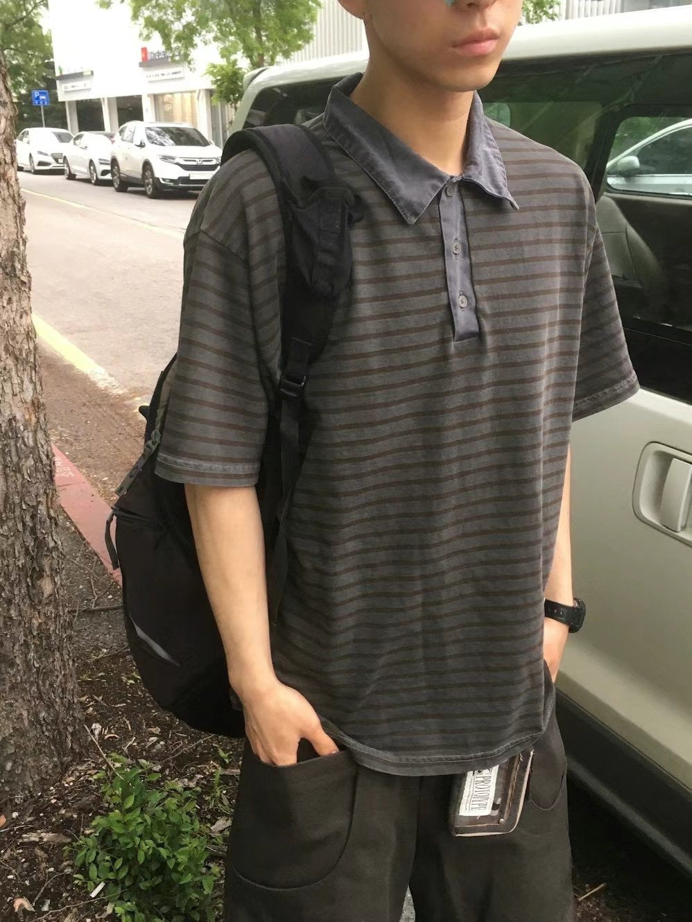 Unisex牛仔領polo top