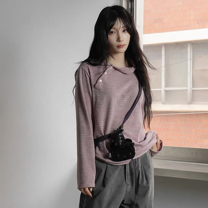 Unisex 斜鈕間條hoodie