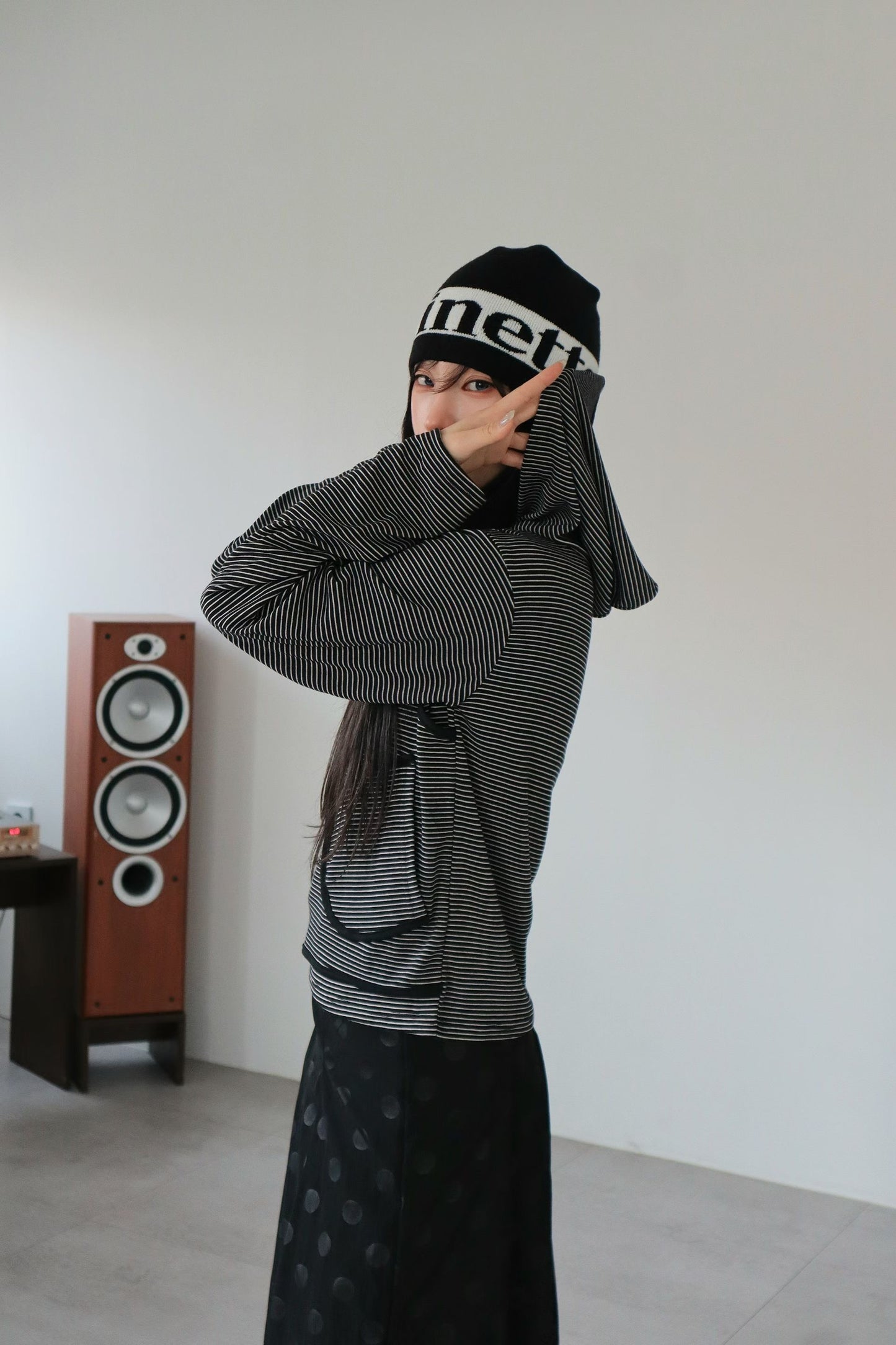 Striped layer hooded top