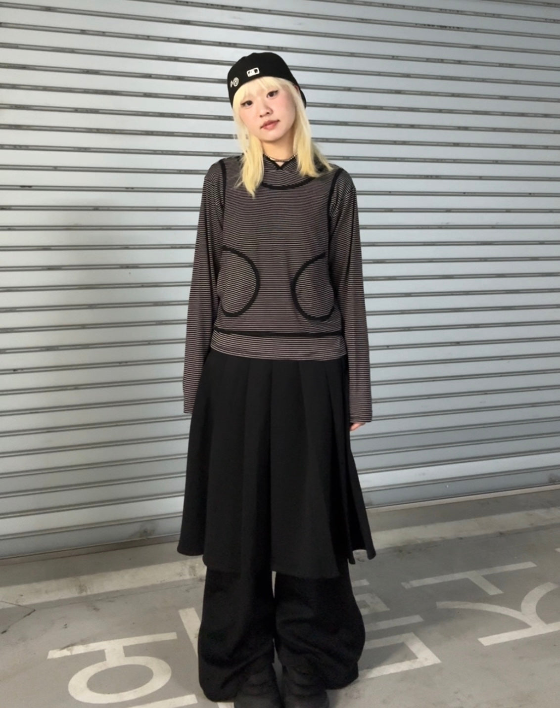 Striped layer hooded top