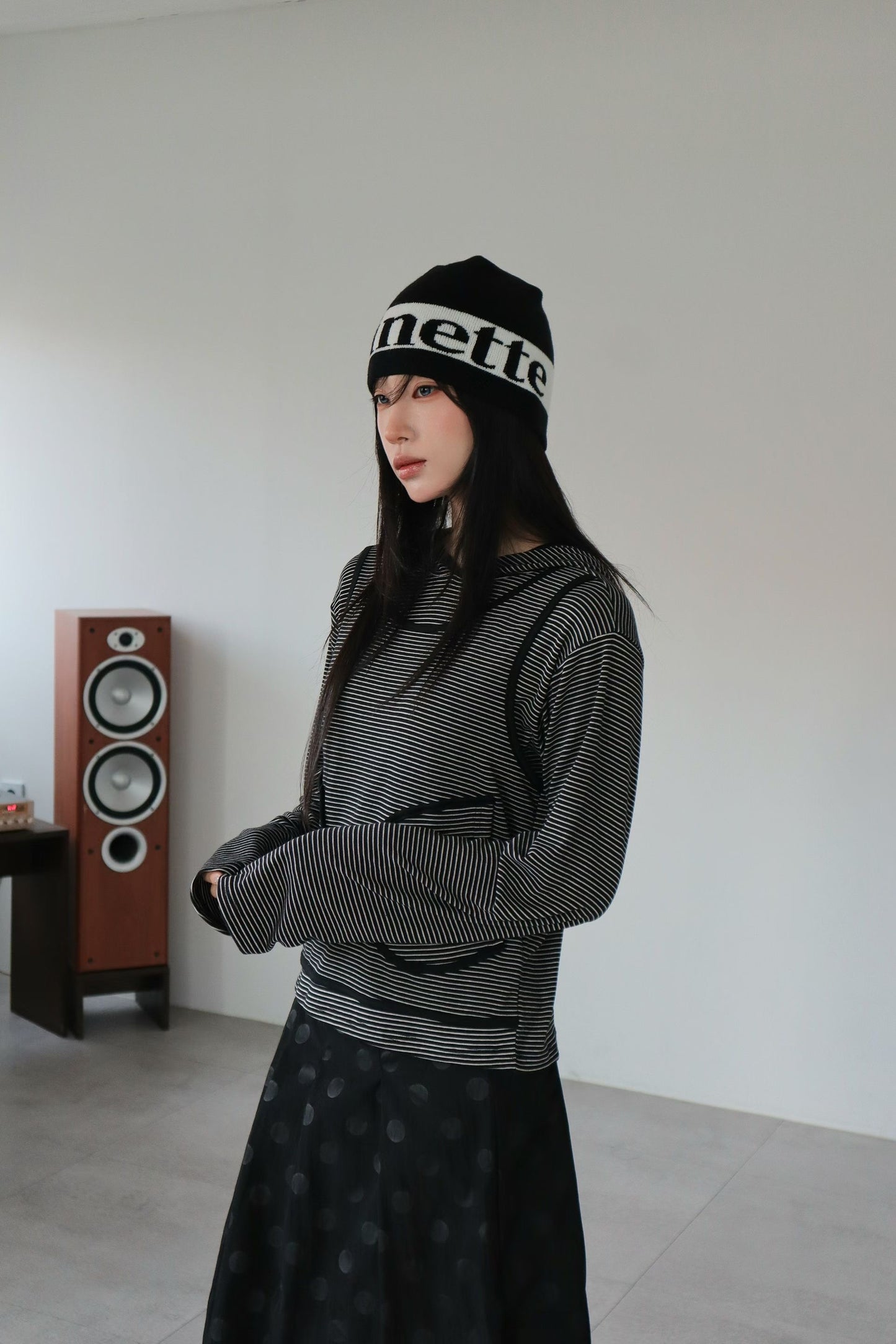 Striped layer hooded top