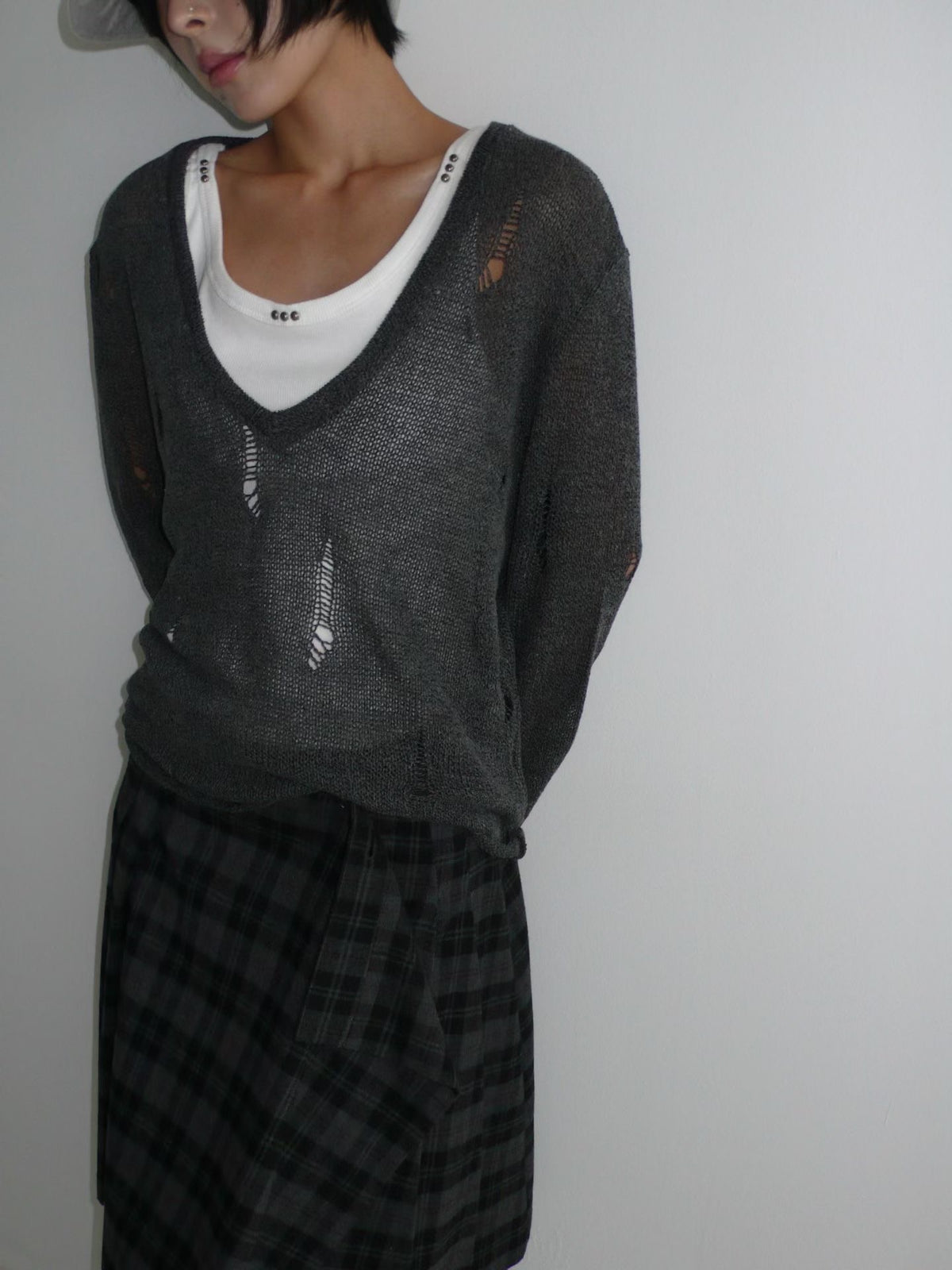 Autumn damaged v knit