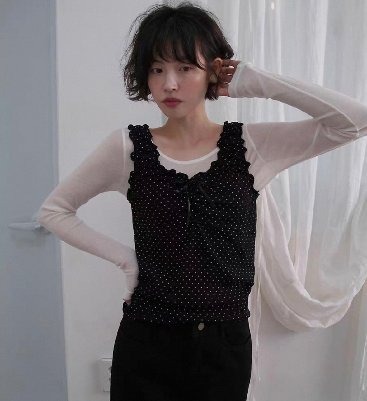 Pot ruffle ribbon tee