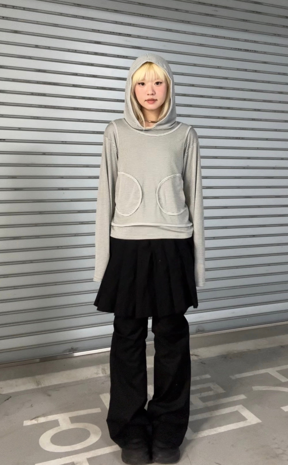 Striped layer hooded top