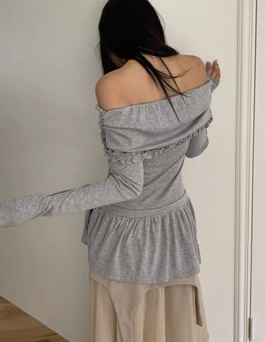 Off shoulder ruffle layer top