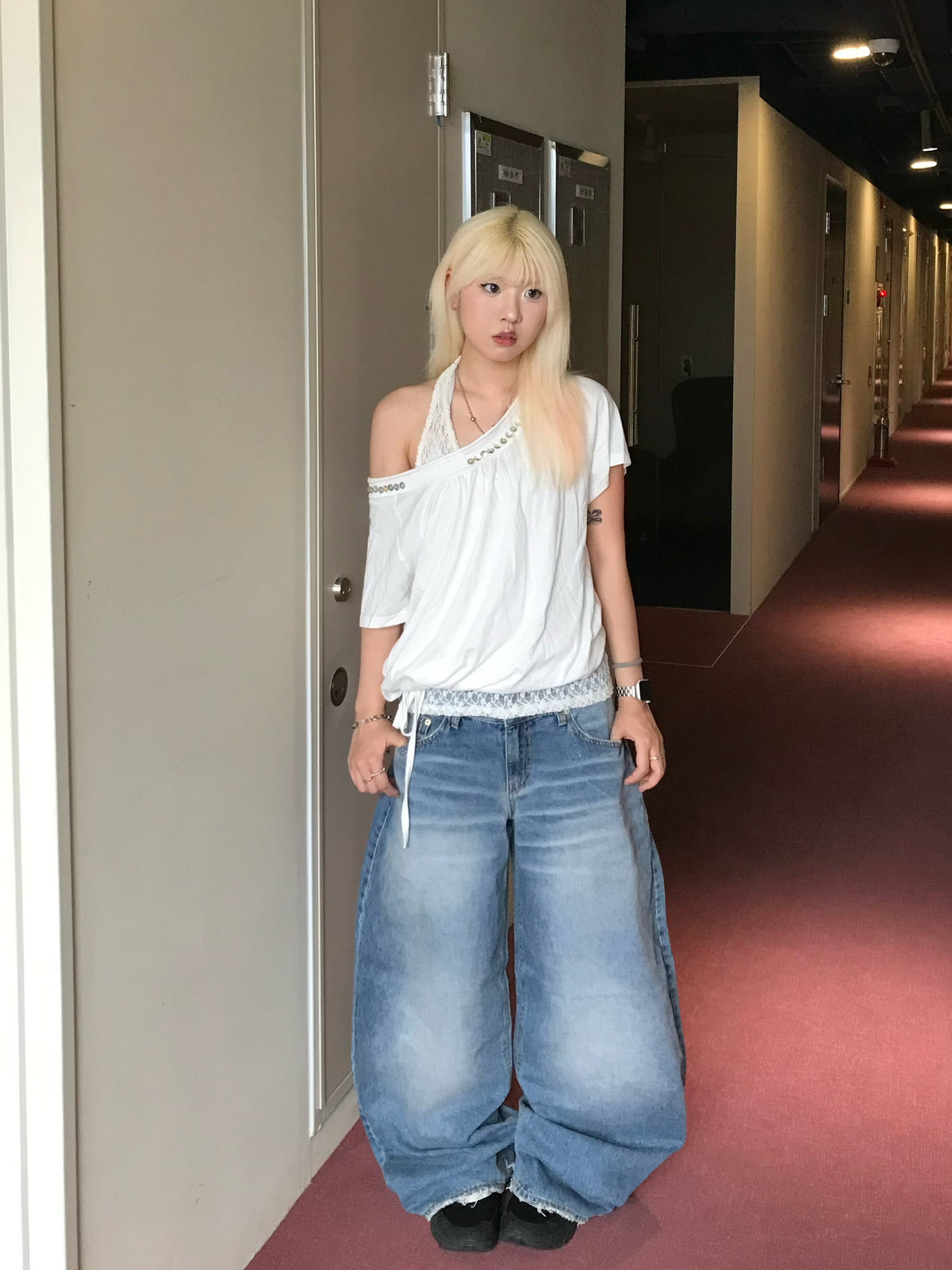 Button off shoulder top