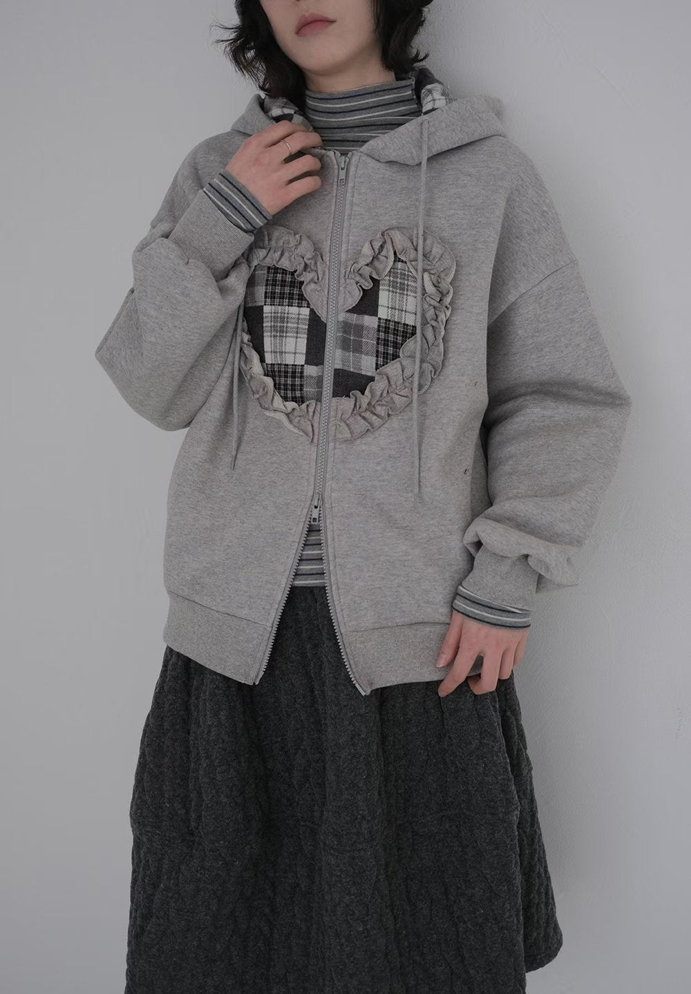 checked ruffle Heart outer