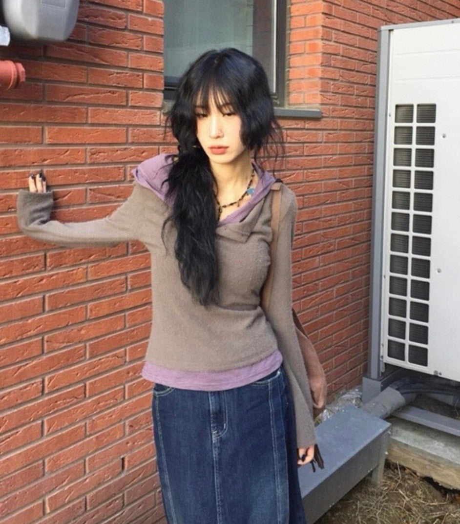 Striped hooded layer top