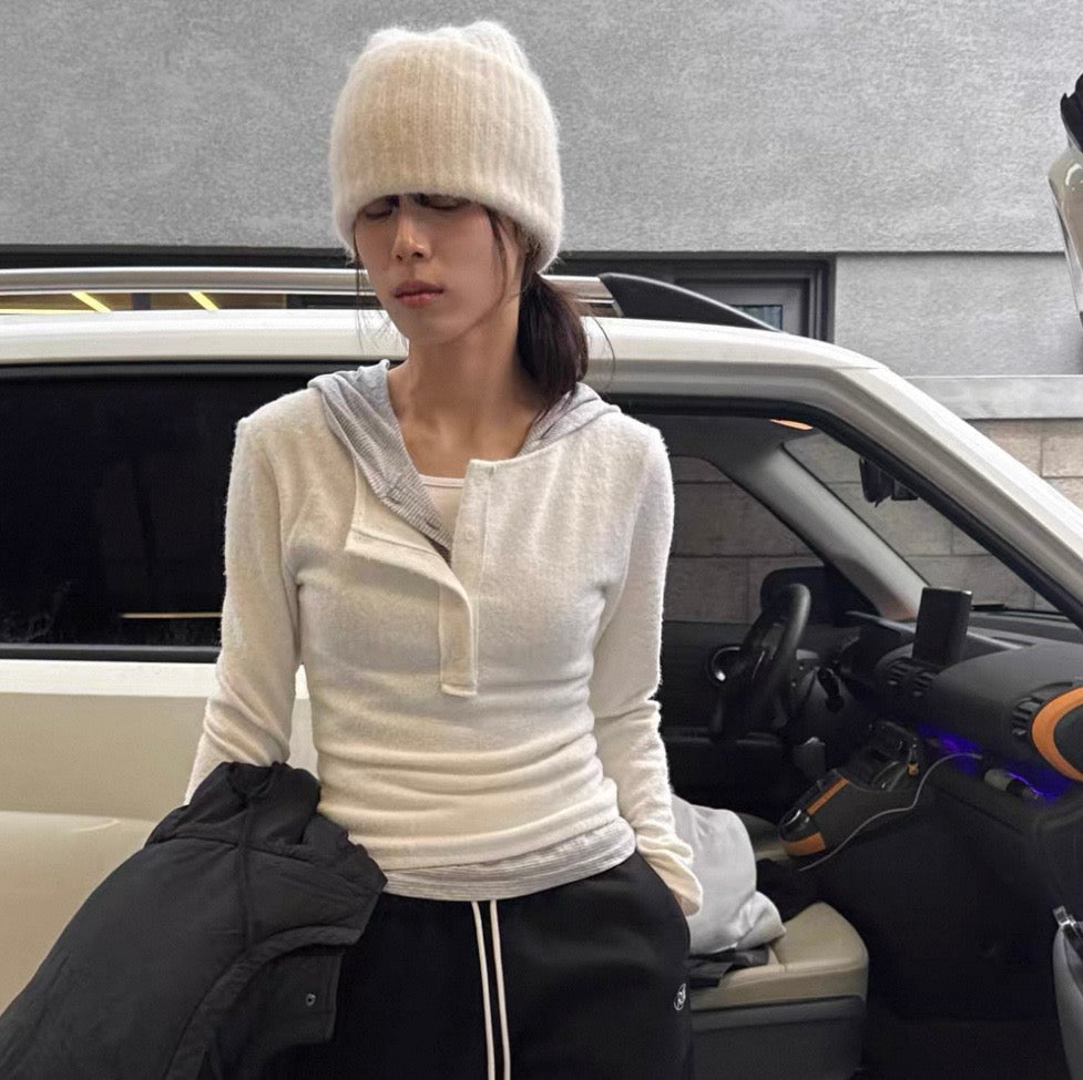 Striped hooded layer top