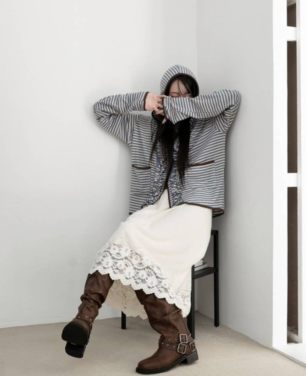 Ruffle striped outer