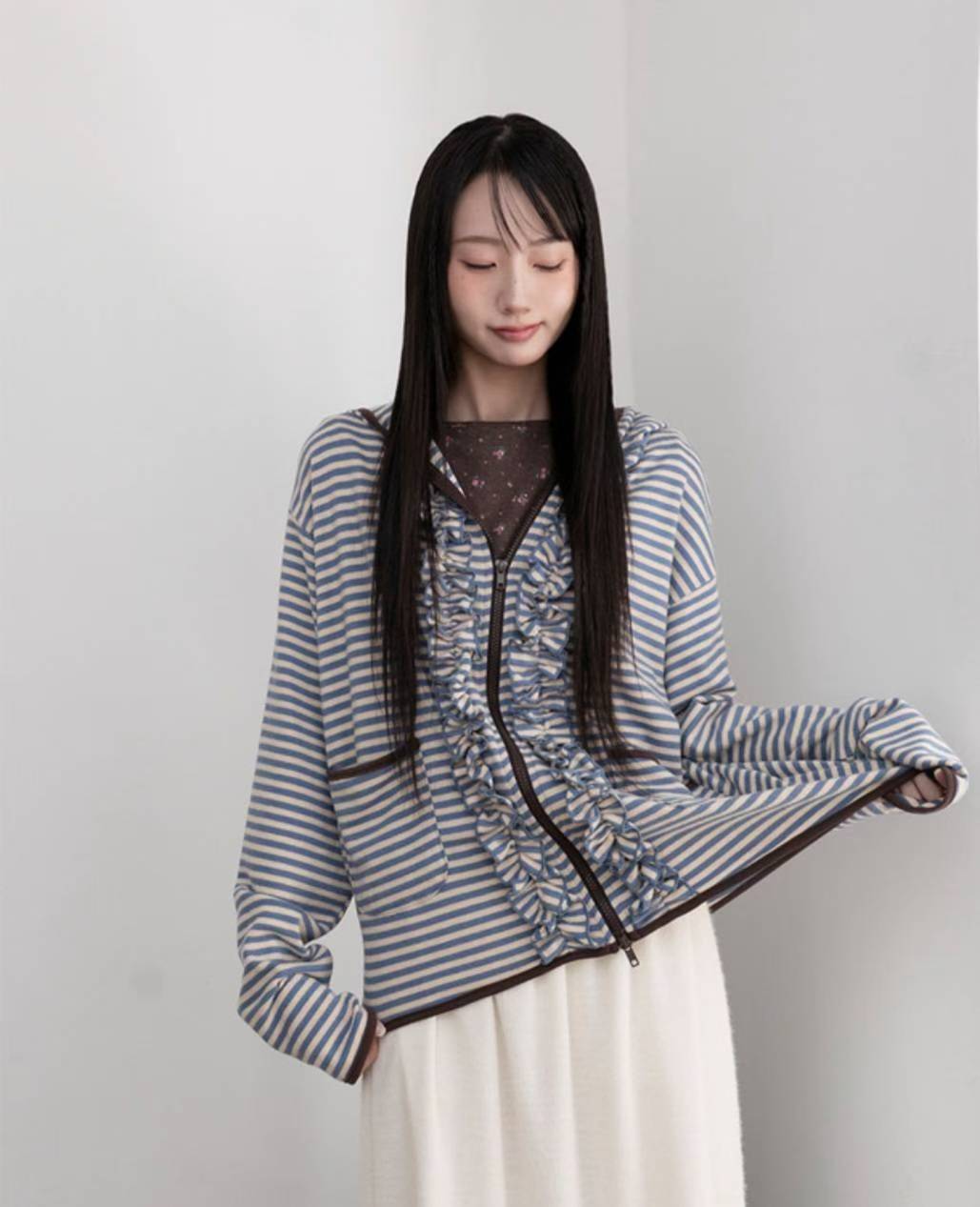 Ruffle striped outer