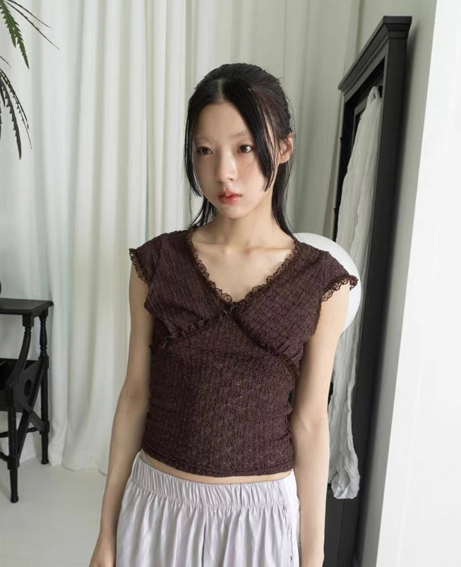 Girly lace v top