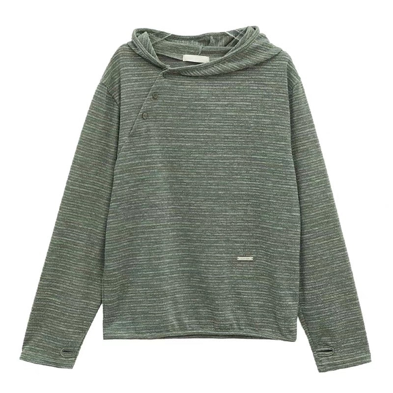Unisex 斜鈕間條hoodie