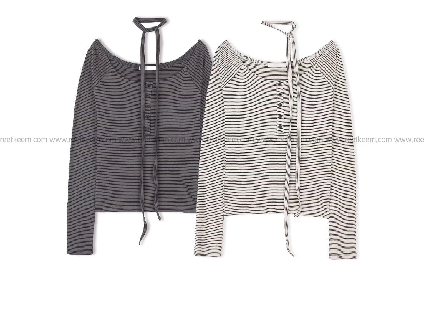Striped off shoulder scarf top set