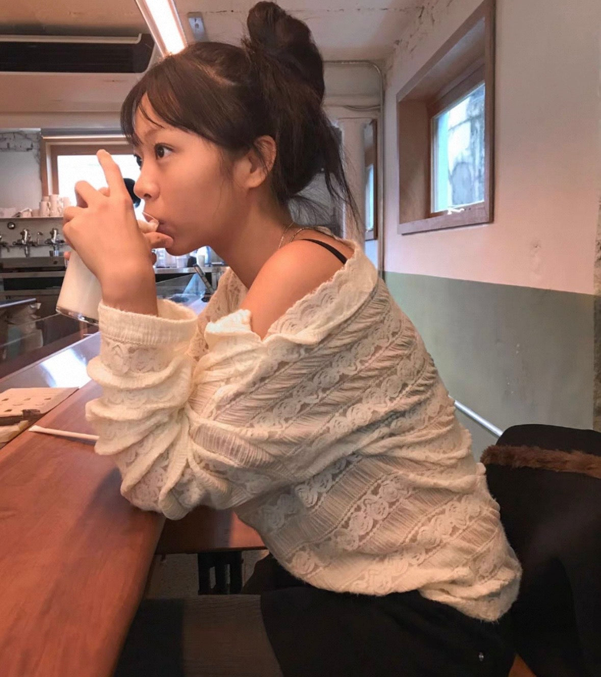 Off shoulder knit top