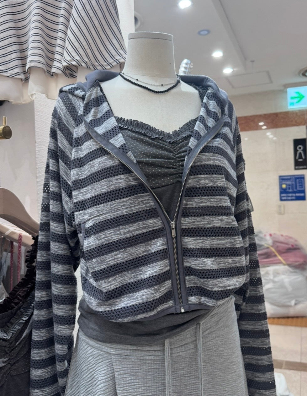 Striped net crop jacket