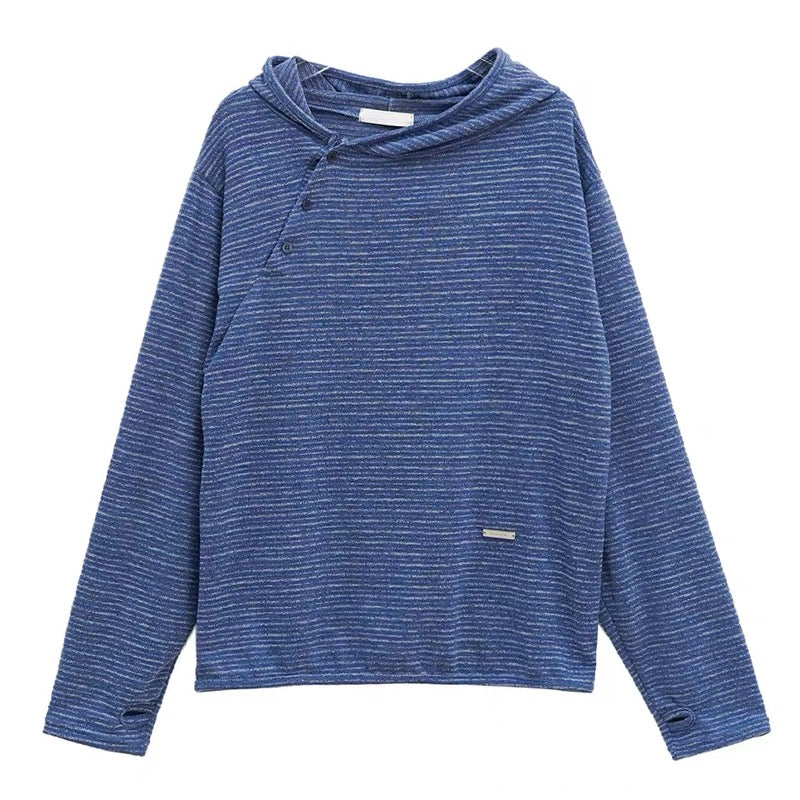 Unisex 斜鈕間條hoodie