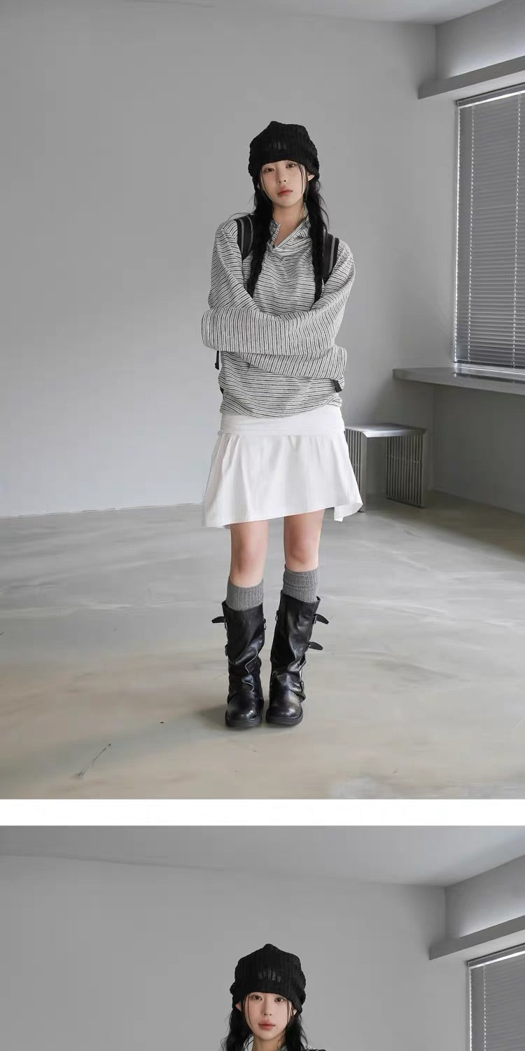 Unisex 斜鈕間條hoodie