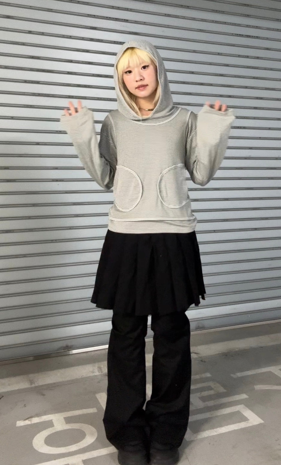 Striped layer hooded top