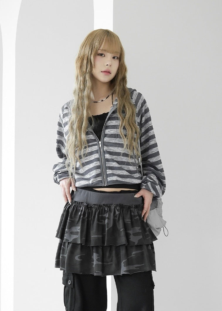 Striped net crop jacket