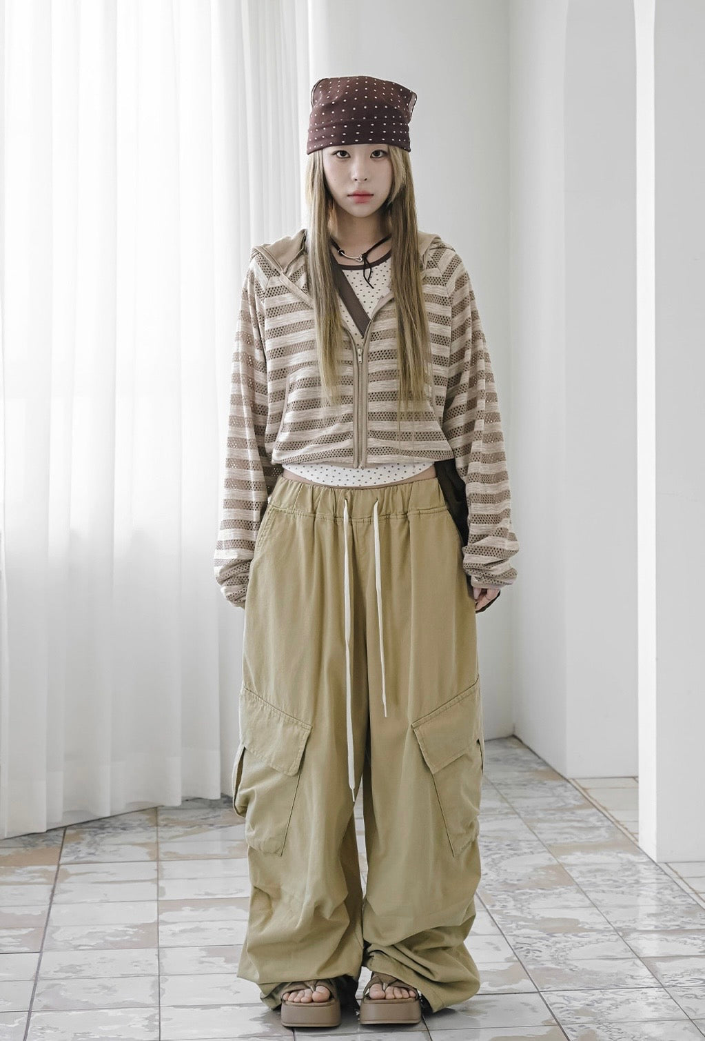 Striped net crop jacket