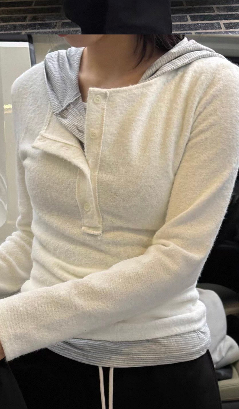 Striped hooded layer top