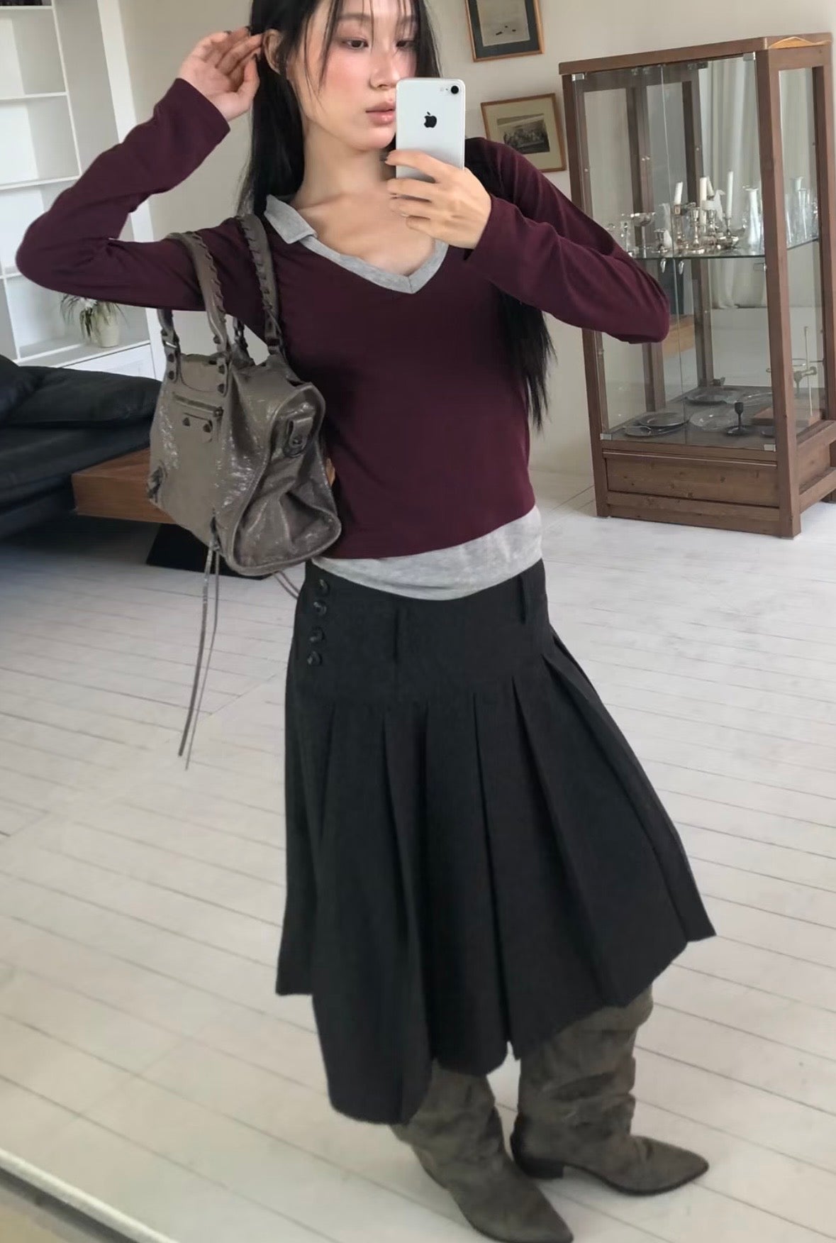 Autumn pleated mid sk