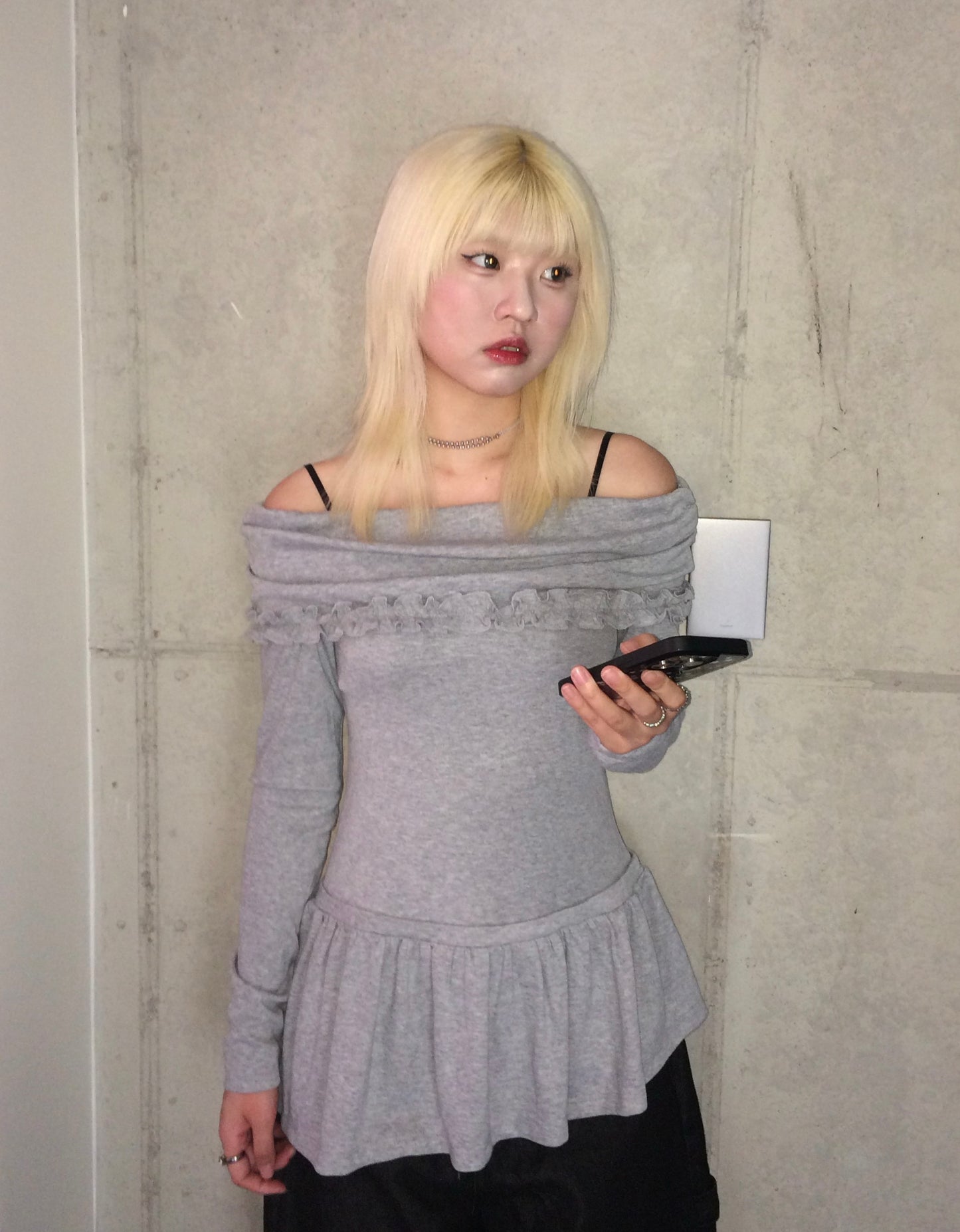 Off shoulder ruffle layer top