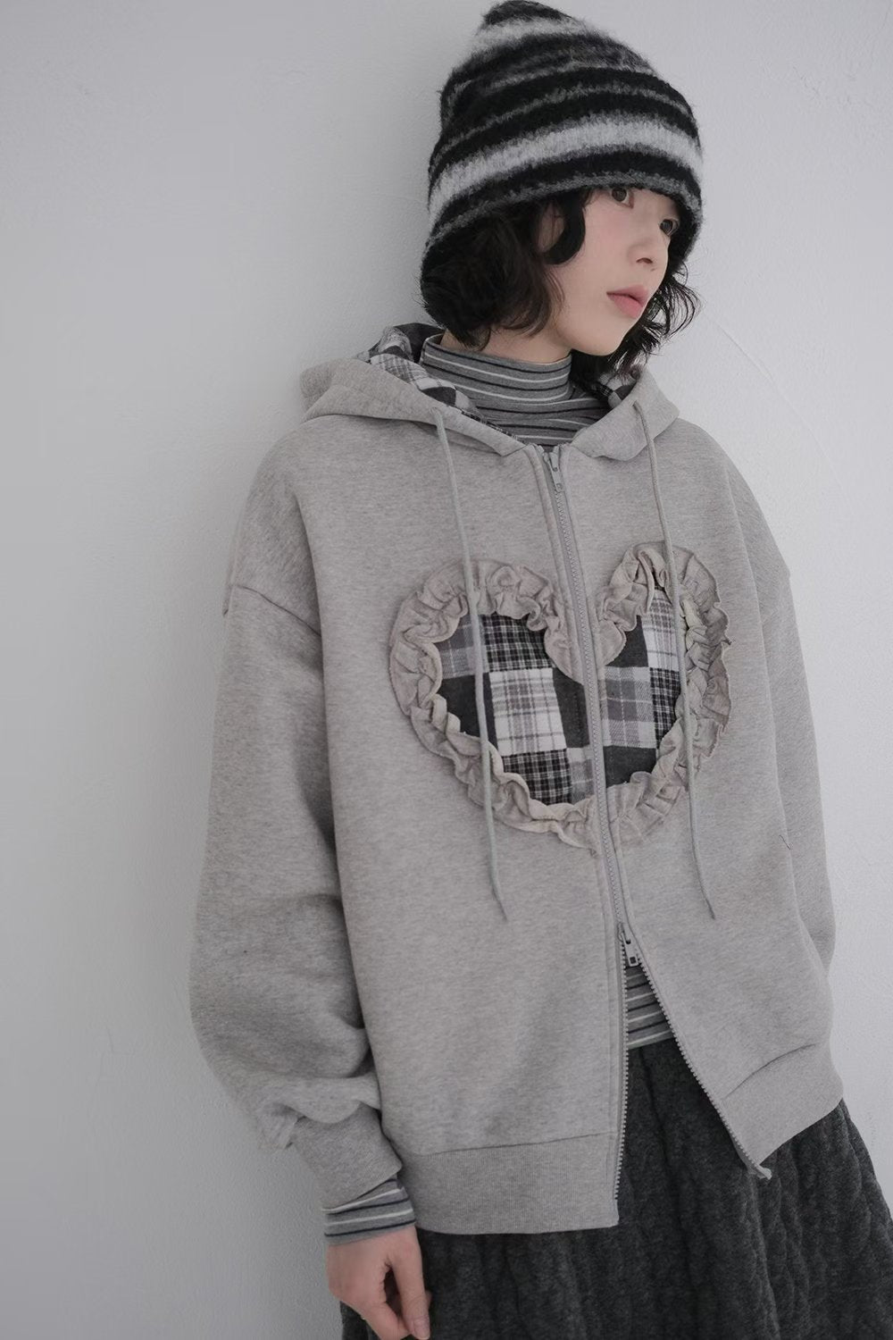 checked ruffle Heart outer