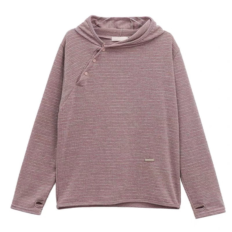 Unisex 斜鈕間條hoodie