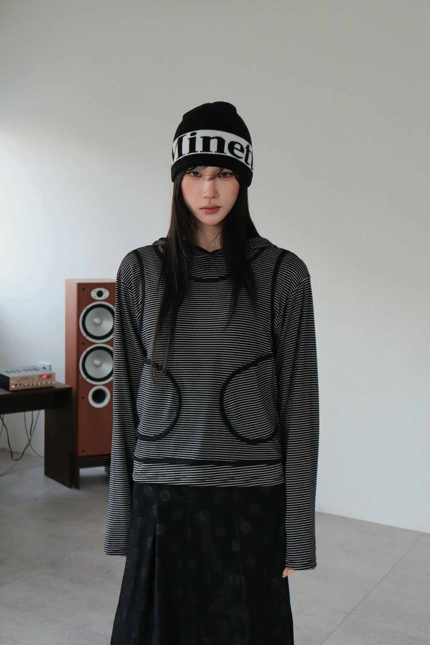 Striped layer hooded top