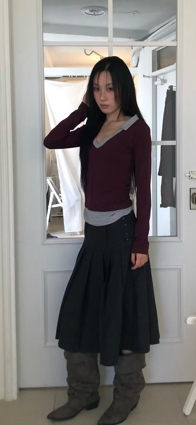 Autumn pleated mid sk
