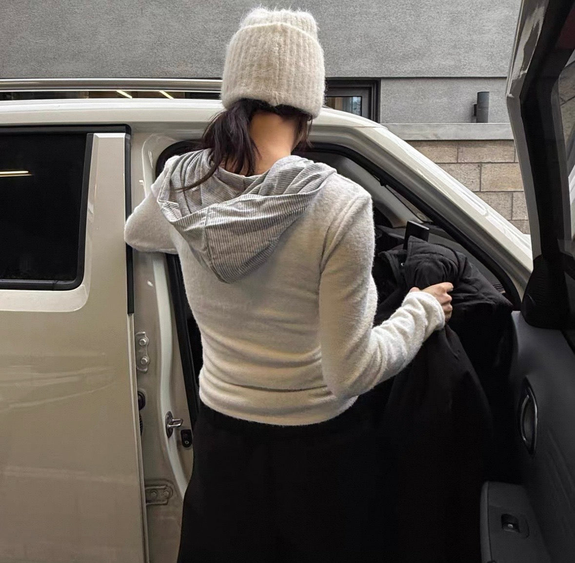 Striped hooded layer top