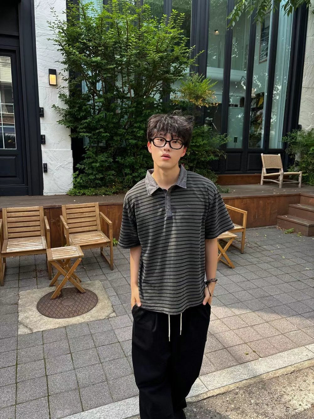 Unisex牛仔領polo top