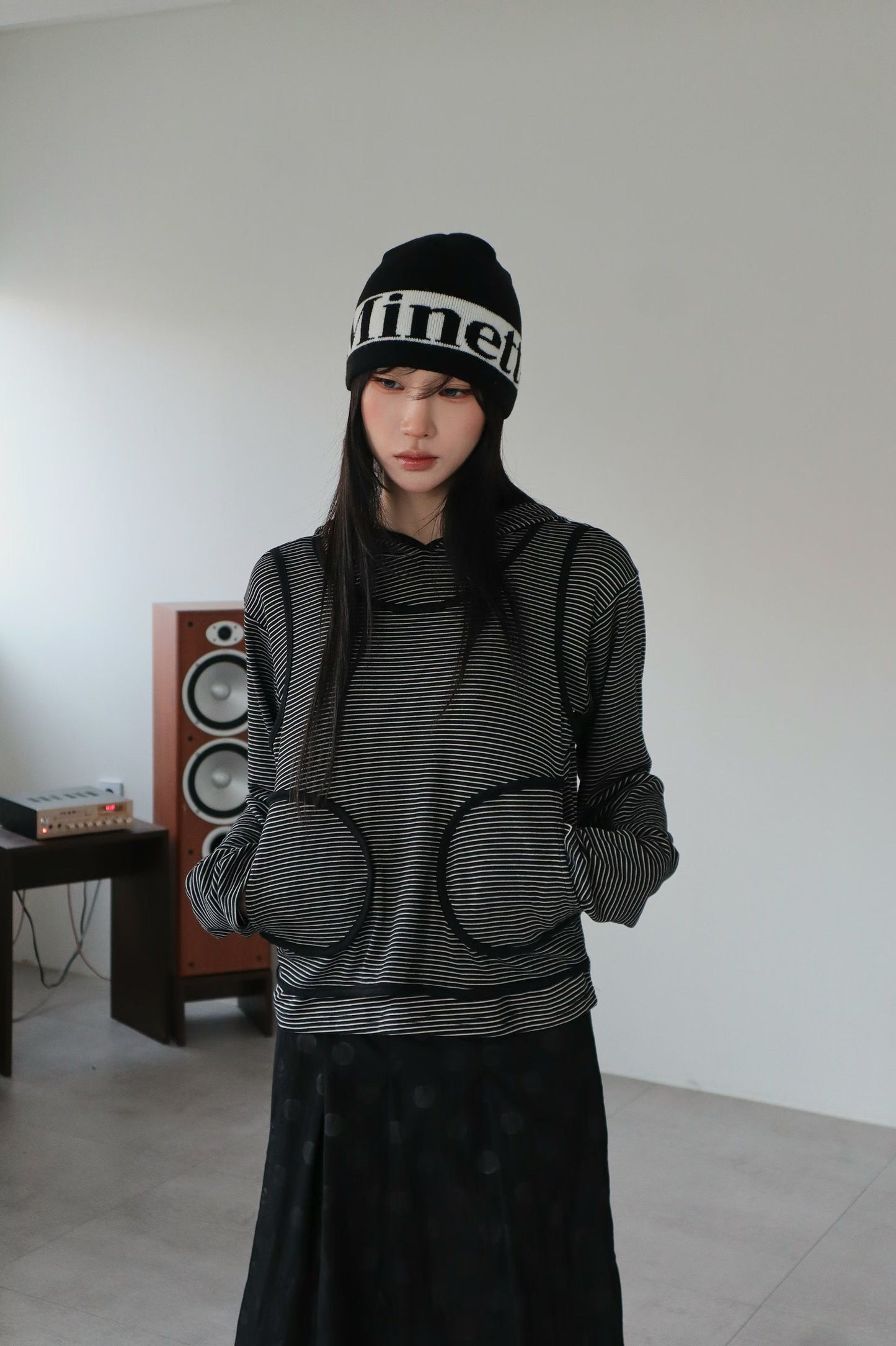 Striped layer hooded top