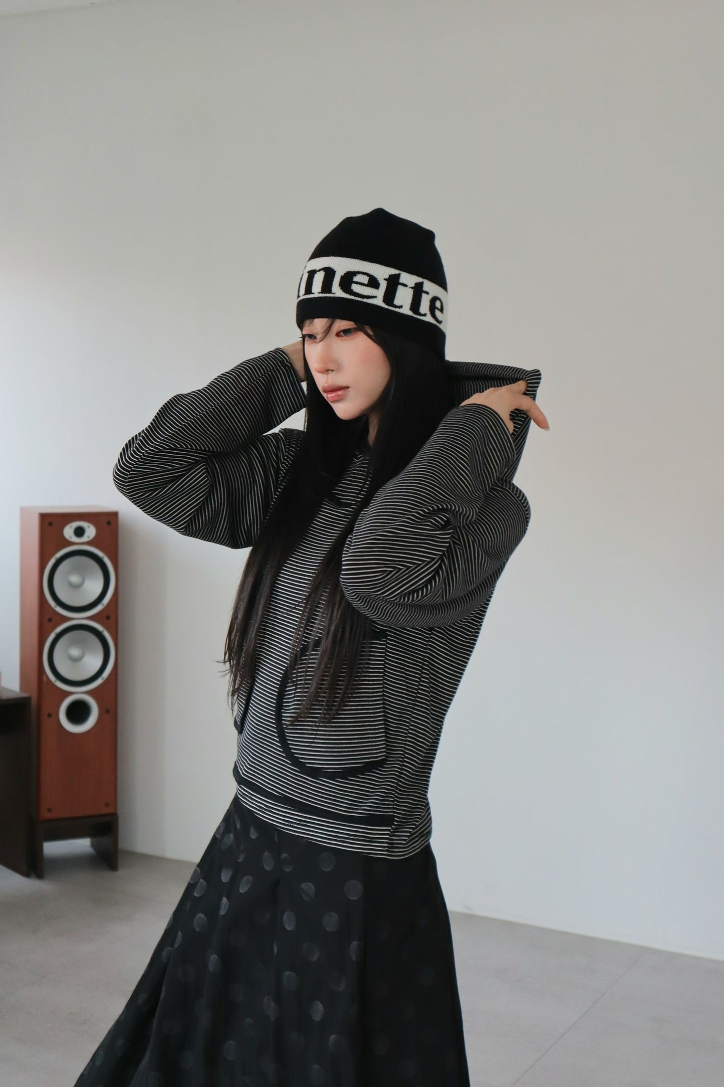 Striped layer hooded top