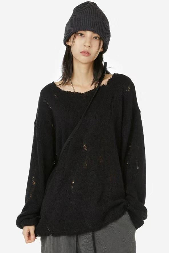 Unisex damaged knit